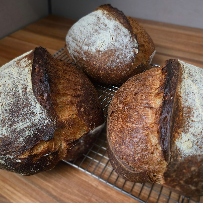 Three loaves of bread.