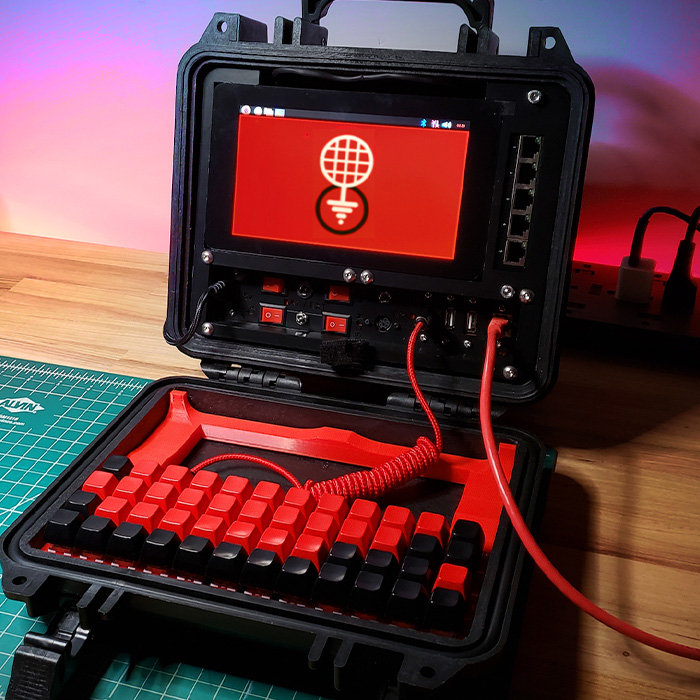 A red and black themed DIY computer.