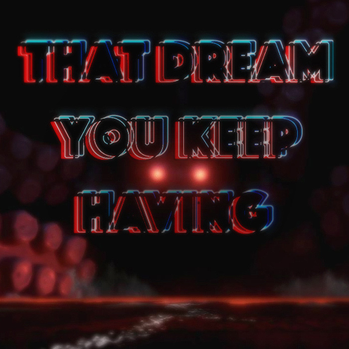 An ominous title screen with a monster in the background with glowing red eyes.